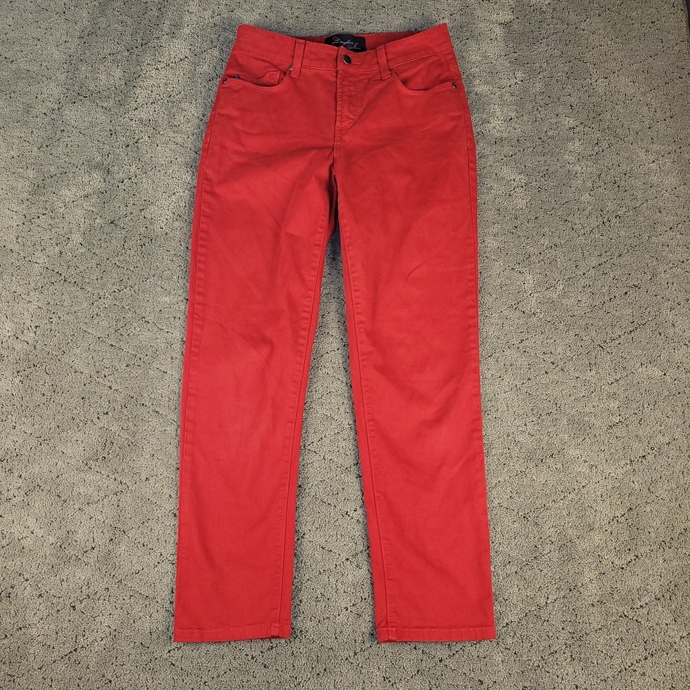 NYDJ Jeans Womens 2 Red Straight Leg Ankle Mid Rise Stretch Casual Made In USA